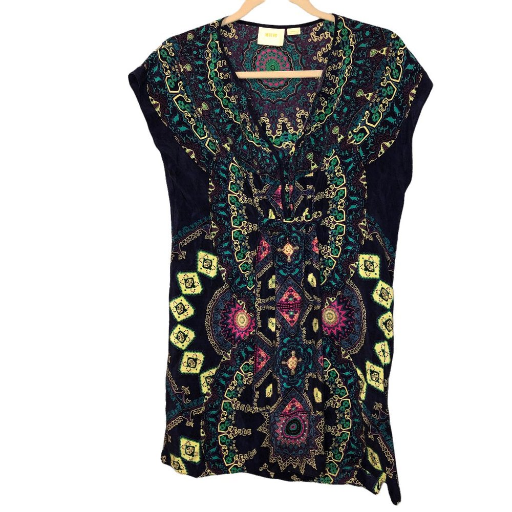 Anthropologie Maeve purple turquoise bejeweled pasiley print tunic top S…